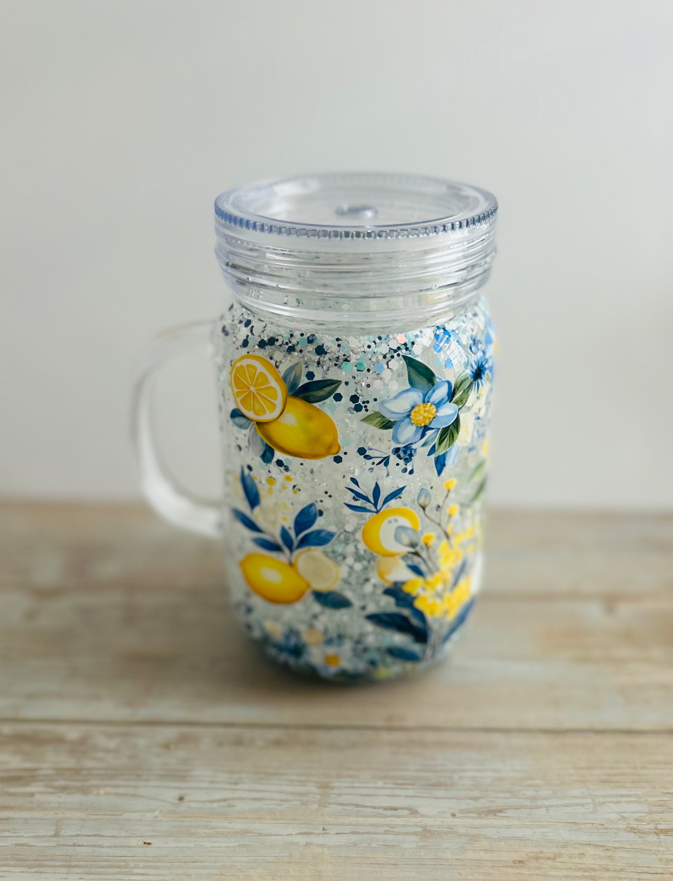 Citrus Blues ~ 20oz Acrylic Mason Jar w/ Handle